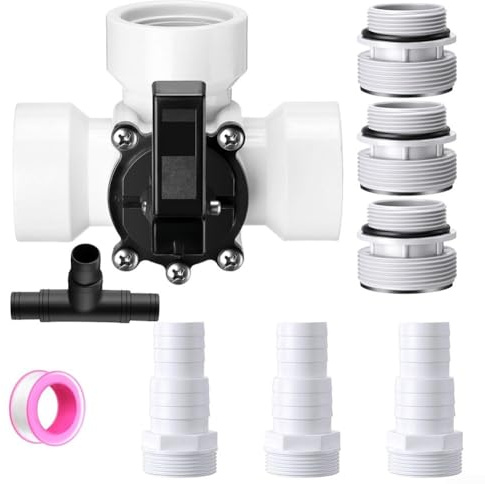 Honseadek 1.5 Inch 3 Way Pool Diverter Valve for Above Ground Pools - Swimming Pool Filter Hose Connector Kit with Hose Clamps and O Rings, Compatible with 1(white)