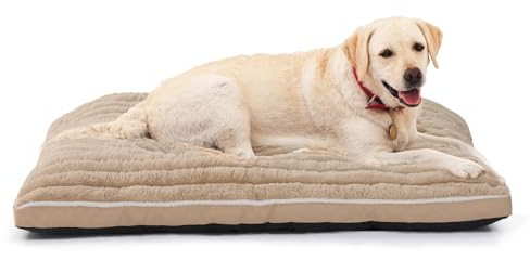VoltaEcho Orthopädisches Hundebett für große Hunde (112 x 80 x 7 cm) | , mit weichem Kaninchenfell, Rutschfester Unterseite, maschinenwaschbar – Wohnzimmer, Hundebox, Auto & OutdoorBeige