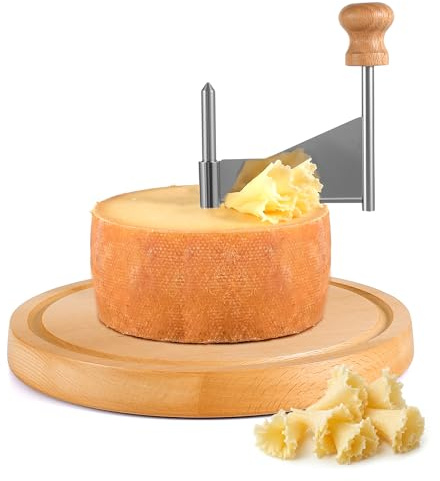 Cheese Curler Wheel, Swiss Style Girolle Cheese Curler with Sharp Stainless Steel Blade & Solid Wood Base, Effortless Cheese Rosettes for Tête de Moine & Chocolate – Perfect for Parties & Wine Nights