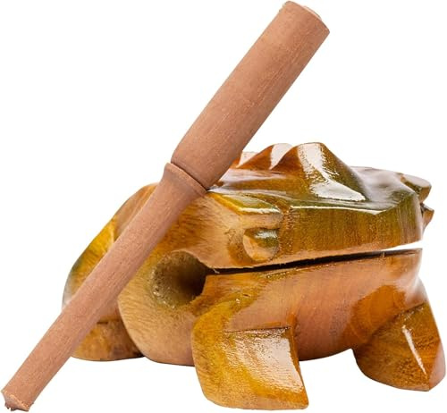 FUZEAU - Grenouille Guiro Bois 10 cm Avec Mailloche - Percussion À Frotter - Produire Coassement - Instrument Ludique Et Décoratif Pour Jeux Musicaux, Ambiance Nature - Enfant Dès 4 Ans - Réf.9222