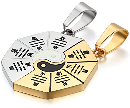 JewelryWe Schmuck 2 Freundschaftsketten, Edelstahl Klassiker Tai Chi Yin und Yang Partner-Anhänger mit 50cm und 55cm Kette, Halskette für Herren Damen, Silber/Gold