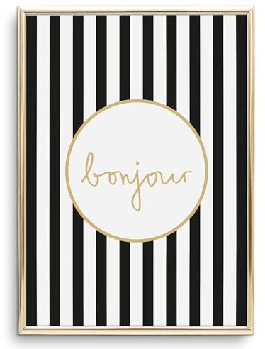 Tales by Jen Kunstdruck, Sprüche Poster: Bonjour | Stilvolles Premium Poster auf hochwertigem Papier | Schwarz Weiß Bilder als stylische Deko im Flur und als schöne Wohnaccessoires | Ohne Bilderrahmen