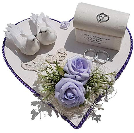 Der-kleine-Dekoladen Geldgeschenk zur Hochzeit flieder mit Tauben Verpackung für Geld Flitterwochen