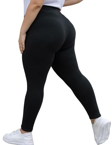 Seawhisper Womens Plus Size Cotton Leggings High Waisted Thick Opaque Black Leggings for Ladies UK Soft Stretch Yoga Gym Workout Tights UK Size 22 Plus