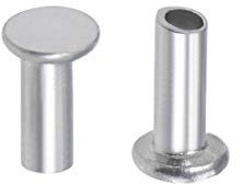 sourcing map 100 Pcs 2mm x 5mm Aluminum Flat Head Semi-Tubular Rivets Silver Tone