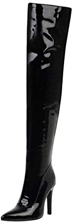 MISSUIT Damen Overknee Stiefel Lack High Heels Stiletto Boots mit Reißverschluss Winter Schuhe(Schwarz,EU39)