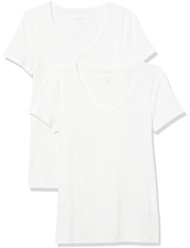 Amazon Essentials Mujer Camiseta de Cuello en Pico de Manga Corta y Ajuste Entallado