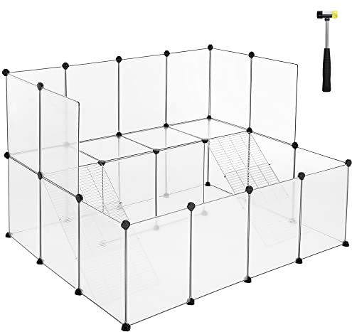 SONGMICS Freigehege für Kaninchen, Gehege für Kleintiere, 143 x 108 x 93 cm, Meerschweinchen-Gehege, Laufstall, aus Kunststoff, Hamster, weiß LPC004W01