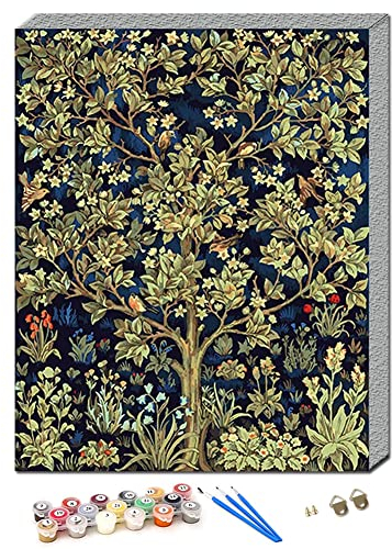 Amiiba Malen nach Zahlen für Erwachsene Kinder, Baum des Lebens, glücklicher Baum Vögel Blumen DIY Kits 40,6 x 50,8 cm Acryl Malen nach Zahlen Wandkunst Basteln (mit Rahmen)