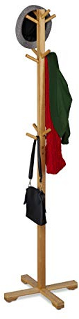 Relaxdays Garderobenständer Bambus, Jackenständer mit 12 Haken, HBT: 179,5 x 50 x 50 cm, Standgarderobe Baumform, Natur 10032150