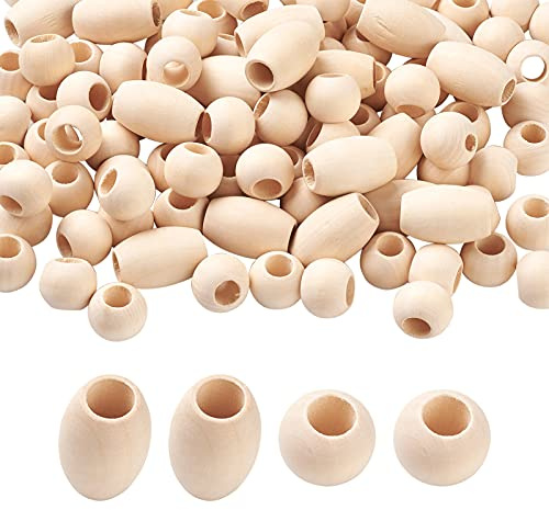 PandaHall Natürliche runde runde Perlen aus Holz, grobe Loch, lose Perlen für Makramee, Basteln, Schmuckherstellung, Heimdekoration, Loch: 9~10 mm, 120 Stück