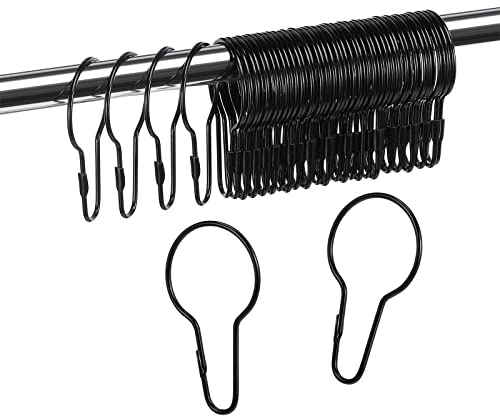 Queekay Metal Shower Curtain Hooks Hanging Clips Metal Curtain Rings Practical Reusable Shower Hangers for Bathroom Bedroom Kitchen Home Applications(Black,60 Pieces)