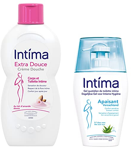 INTIMA - Lot Gel Intime Aloe Vera 200ml et Crème de Douche Hygiène Intime Femme Lait d'Amande Douce 500ml