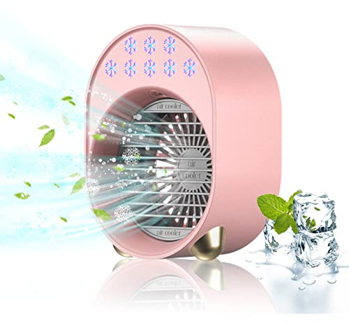 Luftkühler mit Verdunstungskühlung, Mini Klimaanlage Akku Portable, Mini Ventilator USB 4 in 1, Mobile Klimagerät ohne Abluftschlauch Leise Klimaanlage Mobil Klimagerät Conditioner Air Purifier (Rosa)