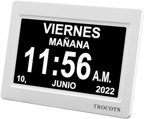TROCOTN dementia clock, digital clock with date and day for elderly, day date large display calendar (7 Inches White)