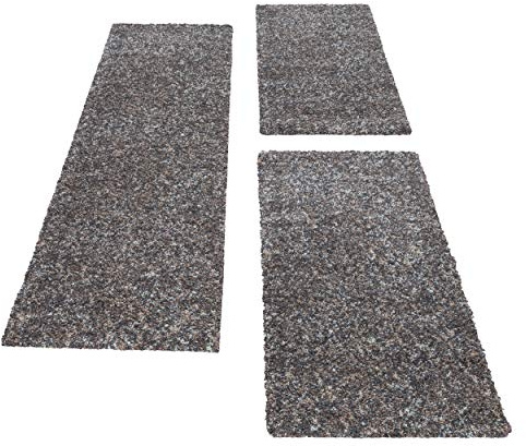 Carpettex Bettumrandung Schlafzimmer 3teilig Shaggy Teppich Hochflor Läuferset Einfarbig Taupe Meliert Bettset:2 mal 60x110 + 1 mal 80x250 - Bettvorleger Schlafzimmer Weich Bettumrandung Teppich Set