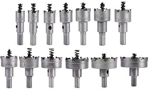Juego de 13 brocas para sierra perforadora de metal duro, juego de brocas TCT de acero inoxidable, corona de perforación de metal, para acero inoxidable, hierro, cobre, plástico