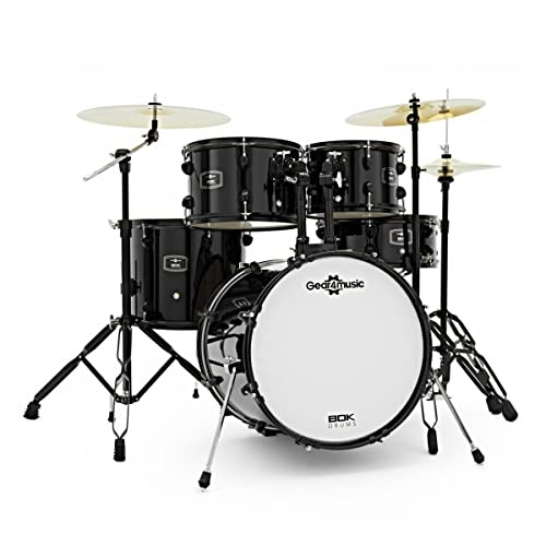 Black Acoustic Jazz Drum Kit Full Size Complete Drum Set with Sticks and Stool BDK18by Gear4music