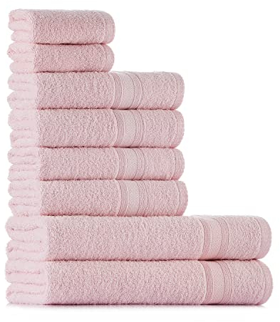 Tuiste Handtücher Set Hellrosa |%100 Baumwolle Handtuch Set 8 Teilig | 2X Badetücher (70x140), 4X Handtücher (50x90), 2X Gästetücher (30x50) | Weich und Saugstark | Farbe : Hellrosa