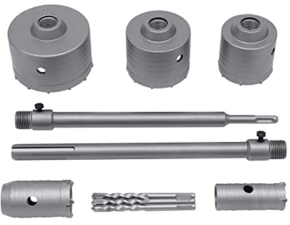 Scie Cloche Diamant Set de Scies Cloches Scie à Cloche Trépan 9 PCS Trépan Béton Tige d'Extension Pointe Pour brique, ciment 30/40 / 68/80 / 100mm