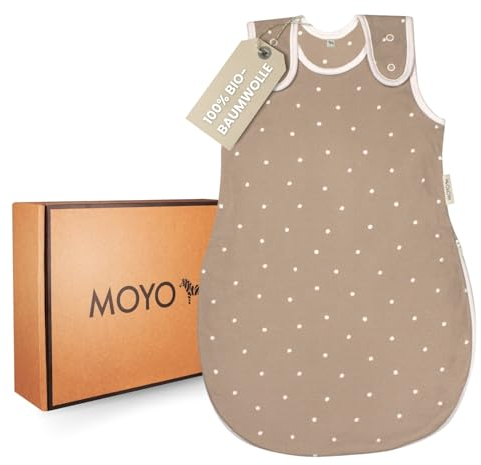 MOYO Baby Schlafsack in Taupe mit Tupfen I Atmungsaktiver Sommerschlafsack 1.0 TOG in 86/92 I Kinder-Schlafsack aus 100% Bio-Baumwolle I GOTS-zertifizierter Schlafsack für Baby