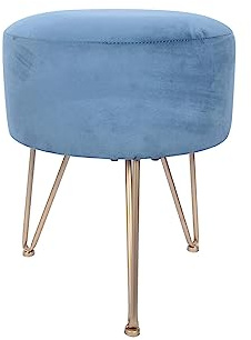 Rebecca Mobili Runder Pouf Aus Samt, Puffhocker, Blau, MDF Schwamm, Mit Eisenfüßen, Für Wohnzimmer, Home Deko - Maße HxBxT: 43 x 35 x 35 cm - Art. RE6840