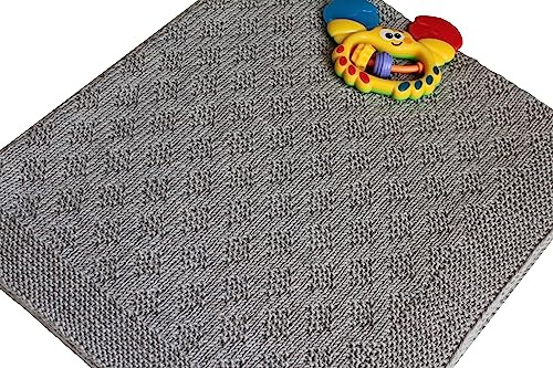 Edle Baby-, Kinderdecke gestrickt hellgrau aus 100% Merino Extra Fine