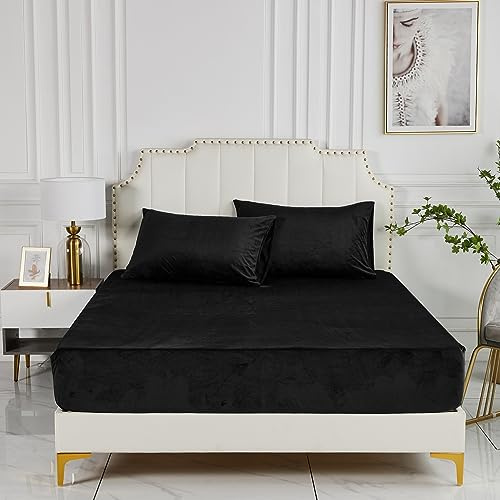 Damier Plüsch Spannbettlaken 100x200x30cm Schwarz Winter Warm Flauschige Bettlaken Cashmere Touch Spannbetttuch Geeignet für 30cm Matratze