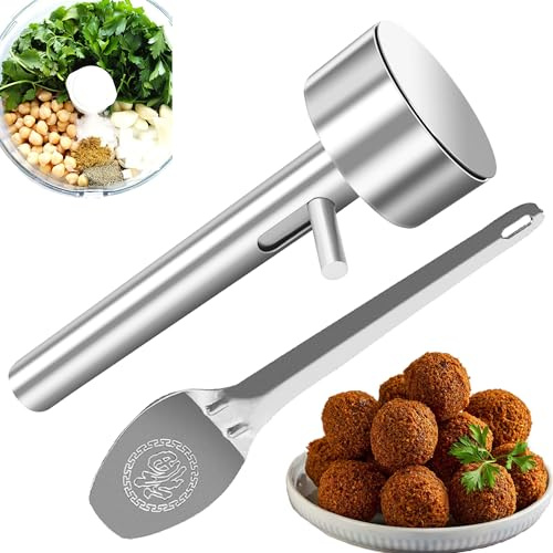 Arazooyi Falafel Scoop With Spatula, Stainless Steel Professional Falafel Maker Tool Non-Sticky Stainless-Steel Felafel Maker Mold