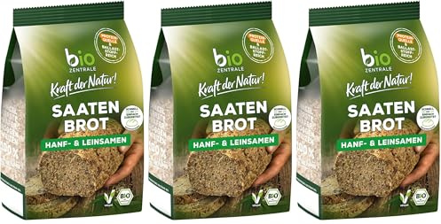 biozentrale Backmischung Saatenbrot Hanf & Leinsamen | 500 g Bio | schnell & einfach zuzubereiten | ballaststoffreich, Proteinquelle | ohne Mehl & ohne Hefe (Packung mit 3)