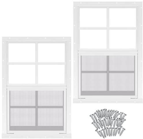 Tandefio 2-Pack 12''x18'' Shed Windows, Small Sliding Windows, White Flush Mount with Tempered Glass and Screen, for Sheds, Garages, Chicken Coops, Barns, Playhouses