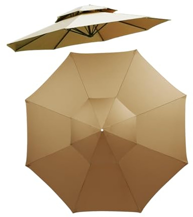 Kyaoayo Parasol Replacement Cover, Replacement Umbrella Fabric with Double Top, Anti-UV Canopy Cover, Replacement Sun Shade Canopy (Khaki, 9ft 8 Ribs)