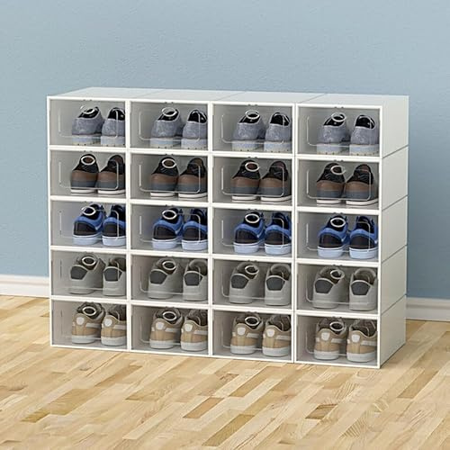 Jolre 20x cajas para zapatos, cajas para zapatos apilables, cajas para zapatos transparentes, zapatero para debajo de la cama, zapatero, adecuado para la mayoría de las tallas de zapatos, 32.6 * 24