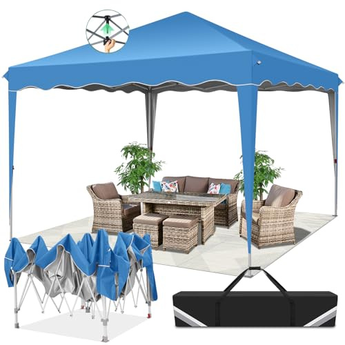 TOOLUCK Pavillon 3x3m, Faltpavillon 3x3m Wasserdicht Stabil, UV-Schutz 50+ Faltbarer Pop Up Pavillon, Höhenverstellbar Gartenpavillon für Outdoor-Aktivitäten, Gartenpartys, Autozelte, Blau