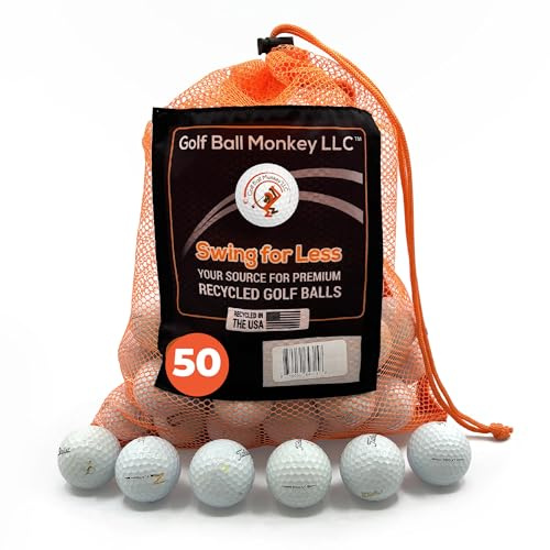 Golfboll apa återvunnen för Titleist ProV1 vit och ProV1 x golfbollar 50-pack – 3A / bra skick för Titleist Pro V 1 X – ProV1 golfbollar med nätväska
