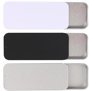 Tabanzhe 3 PCS Rectangle Slide Lids Metal Box, Durable Mini Metal Storage Box, Portable Containers for Candy, Key, Earring, Coin (Silver, White, Black)