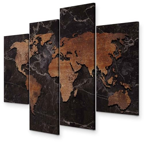 murando - Wandbilder XXL Weltkarte 126x98cm 4 tlg - Wand Deko Vlies Leinwand Bilder Groß Wanddeko Wohnzimmer Schlafzimmer Kunstdrucke Schwarz k-C-0120-b-i