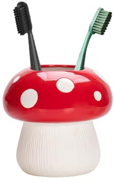 Mushroom Toothbrush Holder ， Cute Toothbrush Holder，Best Mushroom Kitchen Decor and Mushroom Bathroom Decor(red)