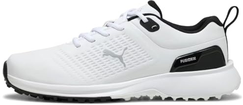 Puma - Fusion Plus SL, Zapatos de Golf Masculino, Puma White-Puma Black,