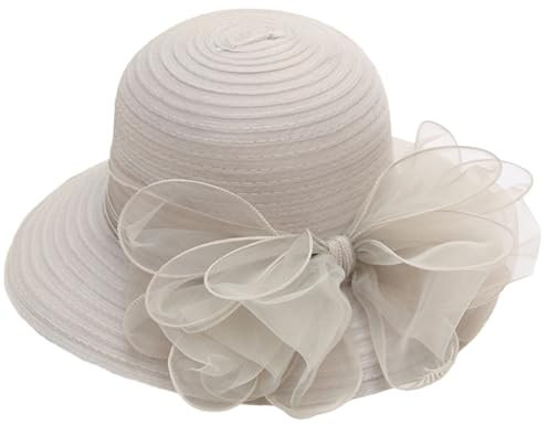Reyox Damen Fascinator Hut Organza Bowknot Sonnenhut für Hochzeit Ascot Karneval Tee Party Grau