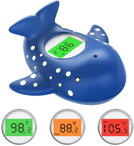 Baby Bath Thermometer, Infant Digital Water Thermometer Safety with 3 Color Backlit and Temperature Warning, Room Thermometers Floating Toy for Infant, Toddler, Bathtub, Swimming Pool (Navy Blue)