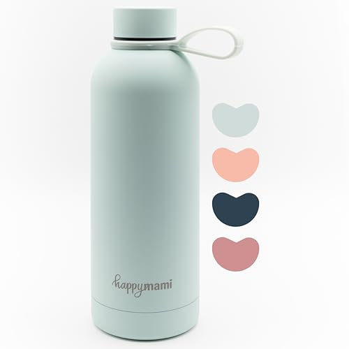 HappyMami, Termo Liquidos 500ml, Color Celeste Pastel, Botella Acero Inoxidable, Cierre Hermético con Rosca, Incluye Asa para Transporte, Doble Pared Interna para Mantener Temperatura
