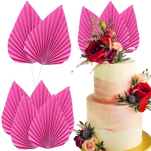 Ephlyn 6 piezas de abanico de palma de papel para decoración de tartas, abanicos de hoja de palma, decoración de pasteles para baby shower, boda, despedida de soltera, cumpleaños, aniversario, fiesta,