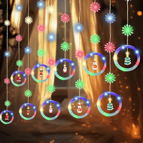 TaimeiMao Lichtervorhang,Lichterkettenvorhang mit Weihnachtsschmuck | Lichtervorhang Innen 300*53 cm - 8 Modi USB -für Weihnachten,Innen- und Außenbereich