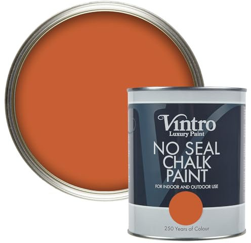 Vintro Paint | No Seal Chalk Paint | Orange/Brown | Interior & Exterior Use | Furniture | Walls | Wood | Metal | 1 Litre (Orange/Brown - Thor's Rust)