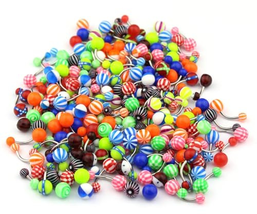 TYFGRT Paquete De 50 Anillos para Ombligo, Joyería para Piercing De Ombligo, Joyería para Piercing De Moda, Anillos para Ombligo De Acero Inoxidable, Joyería Colorida para Ombligo