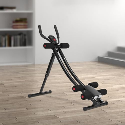 Klappbarer Bauchtrainer, DSYOGX Bauchtrainingsgerät für Zuhause mit Geräuscharme Rollen und LCD-Monitor Bauch Trainingsgerät bis 200kg, für zu Hause, Büro, Fitnessstudio