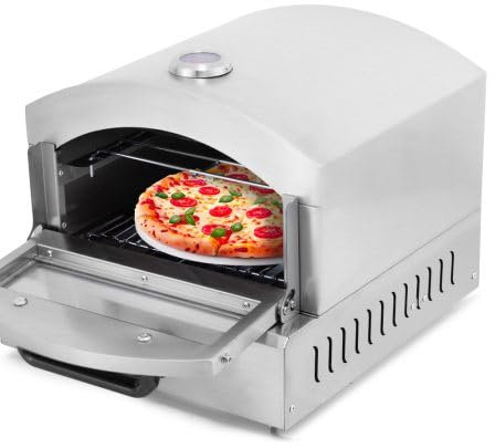 EASYROSE Gas Pizza Oven Commercial Countertop Pizza Oven 2-Layer with 12 Pizza Stone, Grilling Rack, Crumb Tray and Thermometer for Calzone, Cakes and Baked Dishes - 500°C