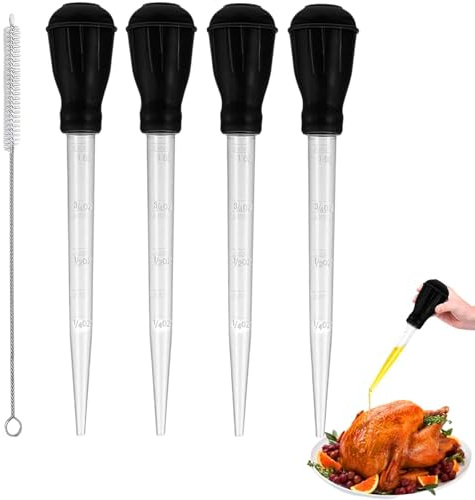 4 Pcs 28cm Black Turkey Baster for Cooking with 1PC Cleaning Brush, Essential Kitchen Gadget for Basting While Roasting, Kitchen Tools & Gadgets Turkey Baster for Turkey for Cooking BBQ