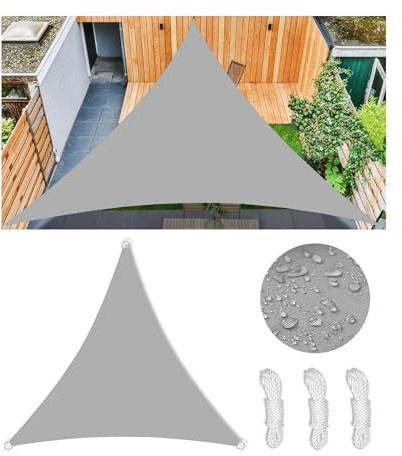 Sonnensegel Wasserdicht Dreieckig Viele Farbe Größe Balkon Sonnenschutz 98% UV Schutz Segeltuch Sonnensegel Markise Reißfest Wetterfest mit D-Ring und Kordel für Balkon Terrasse Garten 3.8x3.8x3.8M